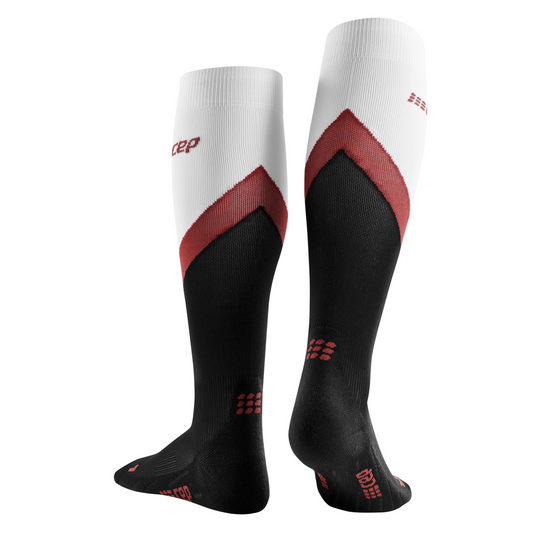 Chevron Tall Compression Socks, Women, Black/Red, Back View