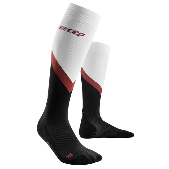 Chevron Tall Compression Socks, Women, Black/Red, Front View