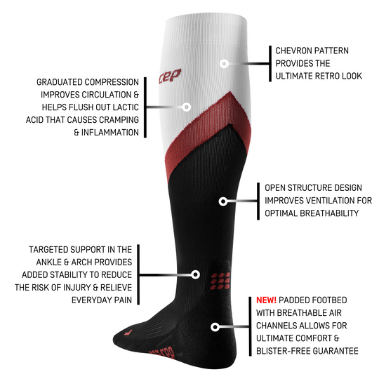 Chevron Tall Compression Socks, Women, Black/Red, Details