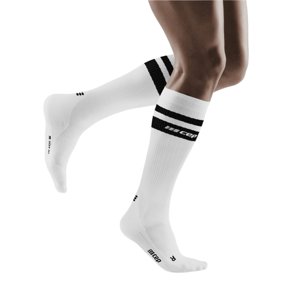 80's Tall Compression Socks, Men, White/Black Stripe