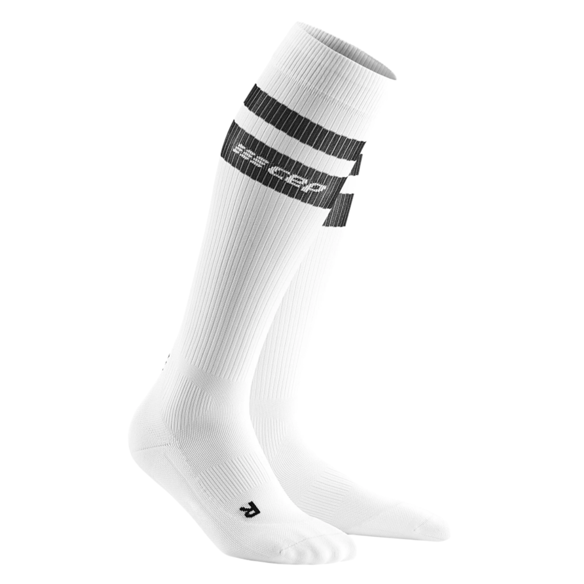 80's Tall Compression Socks, Women, White/Black Stripe, Front View