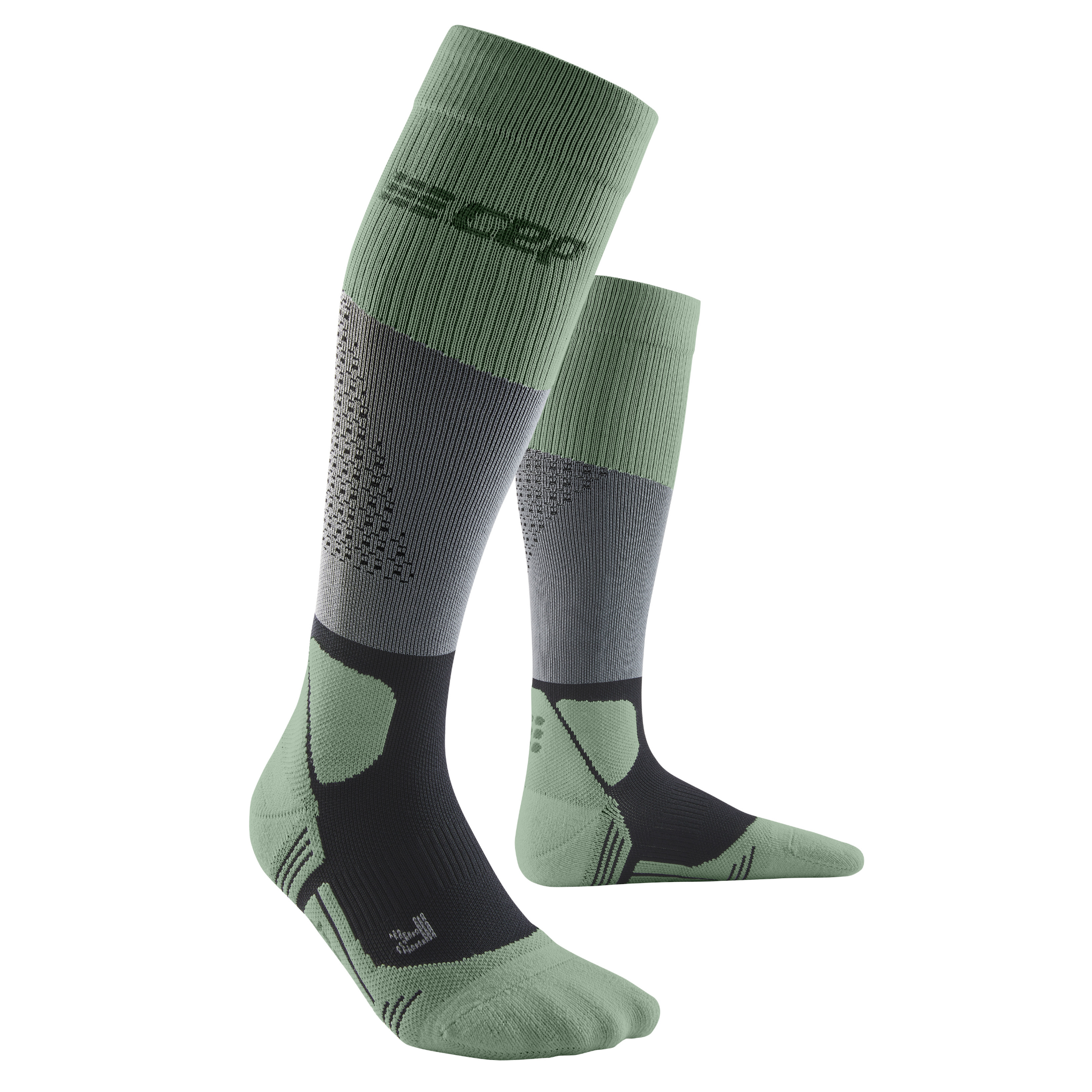 Hiking Max Cushion Tall Compression Socks, Men, Grey/Mint, Side View