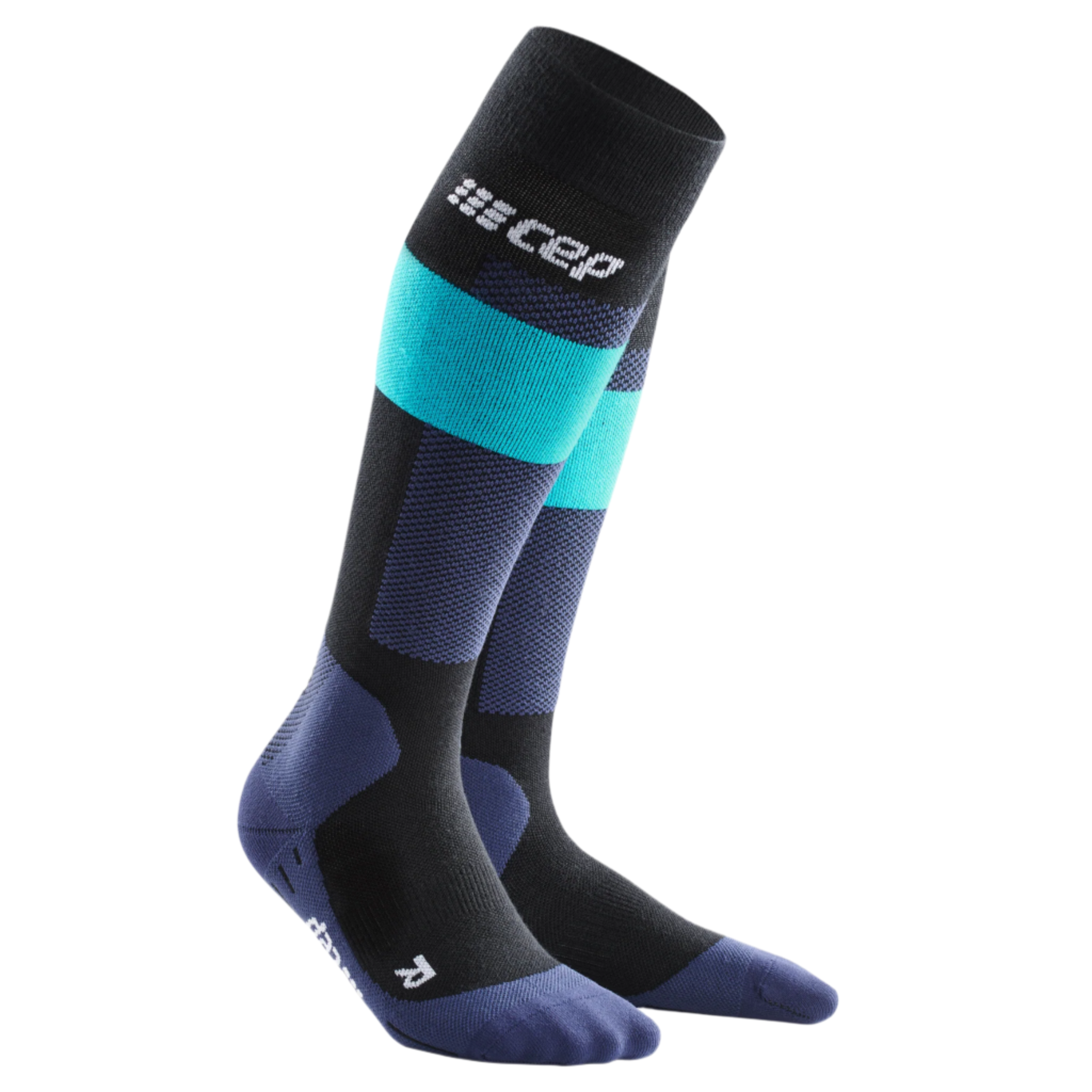 Ski Merino Tall Compression Socks, Women, Blue Merino, Front View