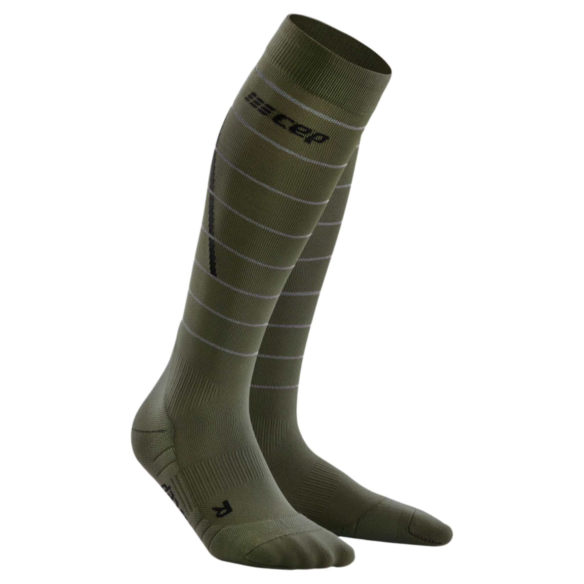 Reflective Tall Compression Socks, Men, Dark Green/Silver, Front View