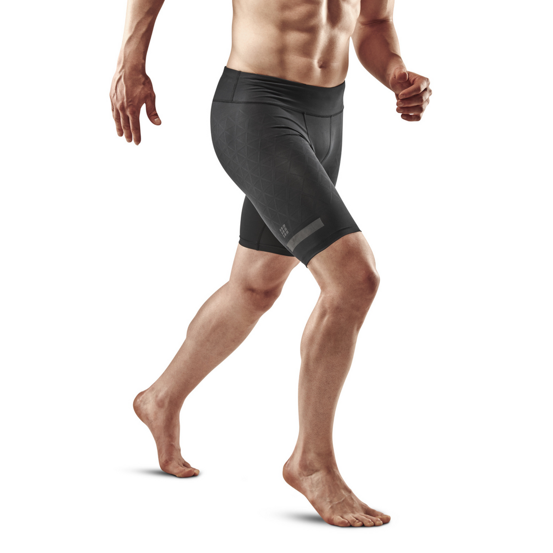 Back Man In Compression Calf Sleeves And Sportswear Running On